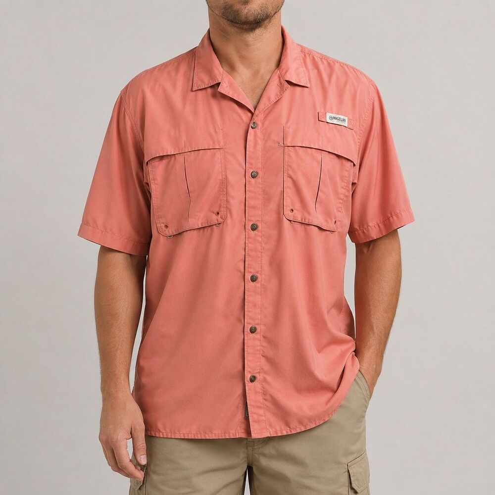 Magellan Outdoors Fish Gear Men's XL Relaxed Check Short Sleeve Button-Up Shirt